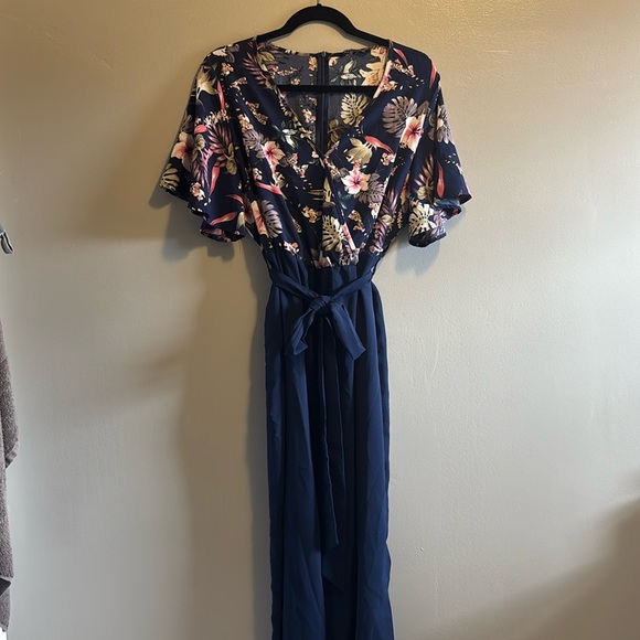 Bloomchic Plus Size Floral Patchwork Wrap Belted Pocket Jumpsuit - Picture 4 of 8